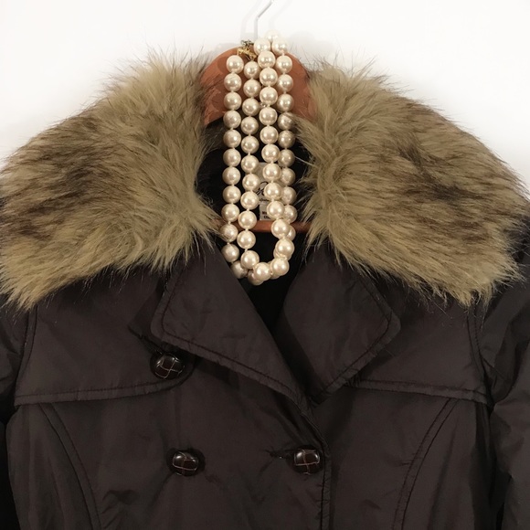 JOIE Faux Fur Belted Puffer Style Jacket Brown - Picture 2 of 10